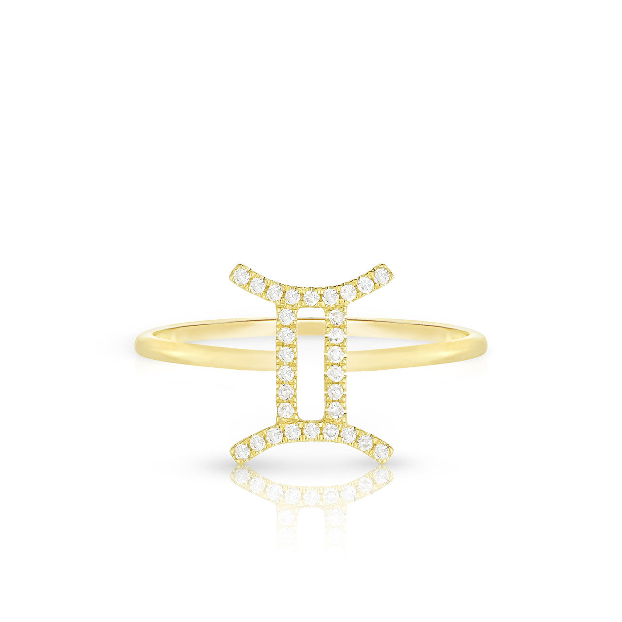 Diamond Gemini Zodiac Sign Ring, 14k yellow gold - URBAETIS Fine Jewelry