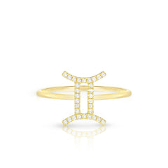 Diamond Gemini Zodiac Sign Ring, 14k yellow gold - URBAETIS Fine Jewelry