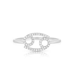 Diamond Cancer Zodiac Sign Ring, 14k white gold - URBAETIS Fine Jewelry