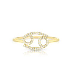 Diamond Cancer Zodiac Sign Ring, 14k yellow gold - URBAETIS Fine Jewelry