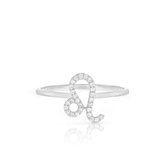 Diamond Leo Zodiac Sign Ring, 14k white gold- URBAETIS Fine Jewelry