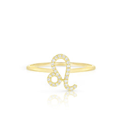 Diamond Leo Zodiac Sign Ring, 14k yellow gold - URBAETIS Fine Jewelry