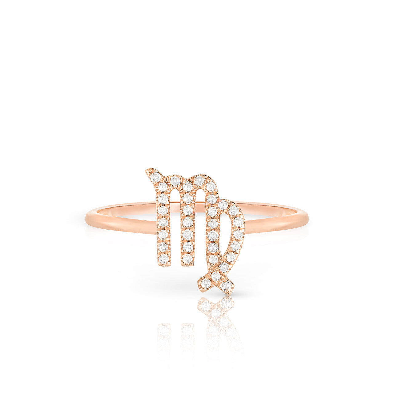 Diamond Virgo Zodiac Sign Ring, 14k rose gold - URBAETIS Fine Jewelry