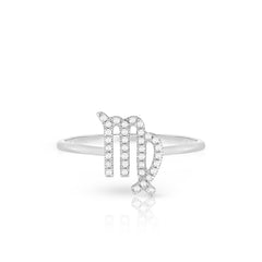 Diamond Virgo Zodiac Sign Ring, 14k white gold - URBAETIS Fine Jewelry