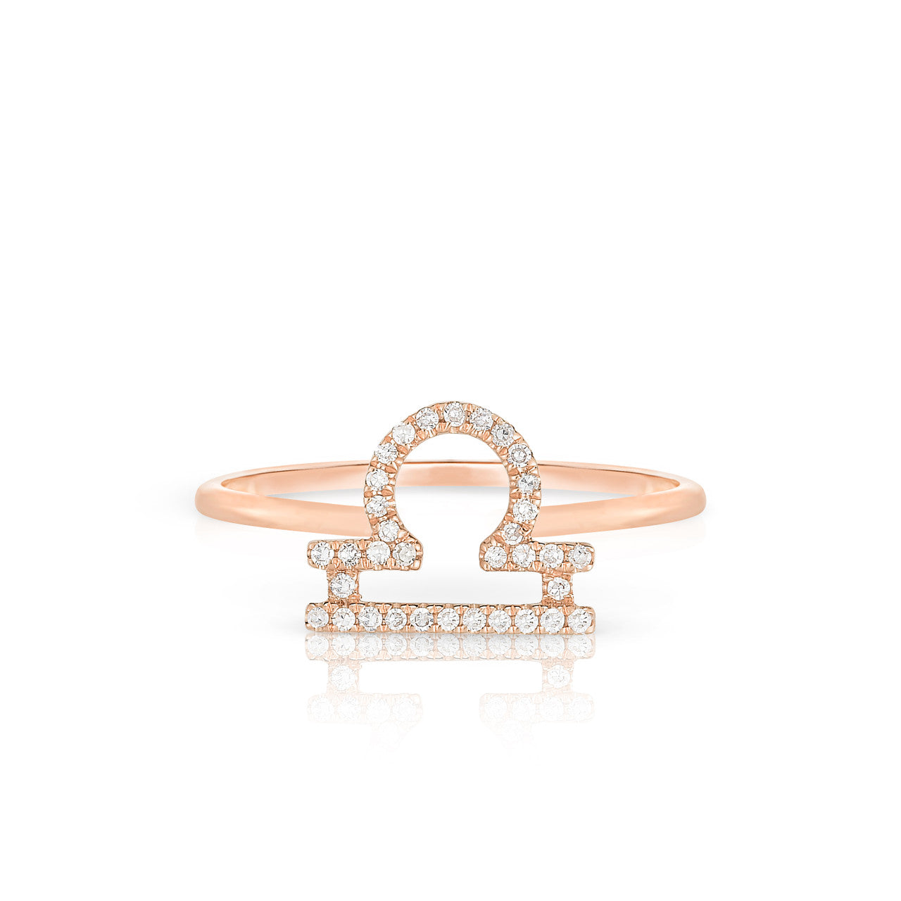 Diamond Libra Zodiac Sign Ring, 14k rose gold - URBAETIS Fine Jewelry