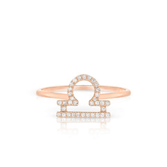 Diamond Libra Zodiac Sign Ring, 14k rose gold - URBAETIS Fine Jewelry