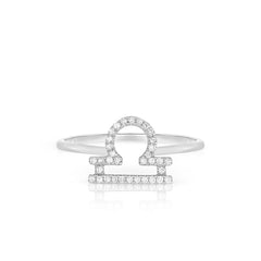 Diamond Libra Zodiac Sign Ring, 14k white gold - URBAETIS Fine Jewelry