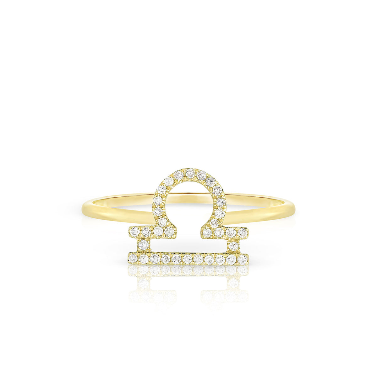 Diamond Libra Zodiac Sign Ring, 14k yellow gold - URBAETIS Fine Jewelry