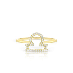Diamond Libra Zodiac Sign Ring, 14k yellow gold - URBAETIS Fine Jewelry