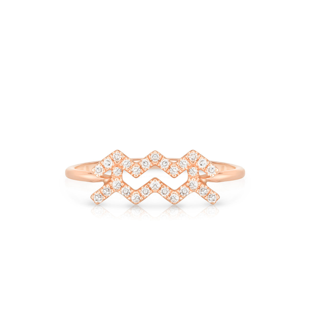 Diamond Aquarius Zodiac Sign Ring, 14k rose gold - URBAETIS Fine Jewelry