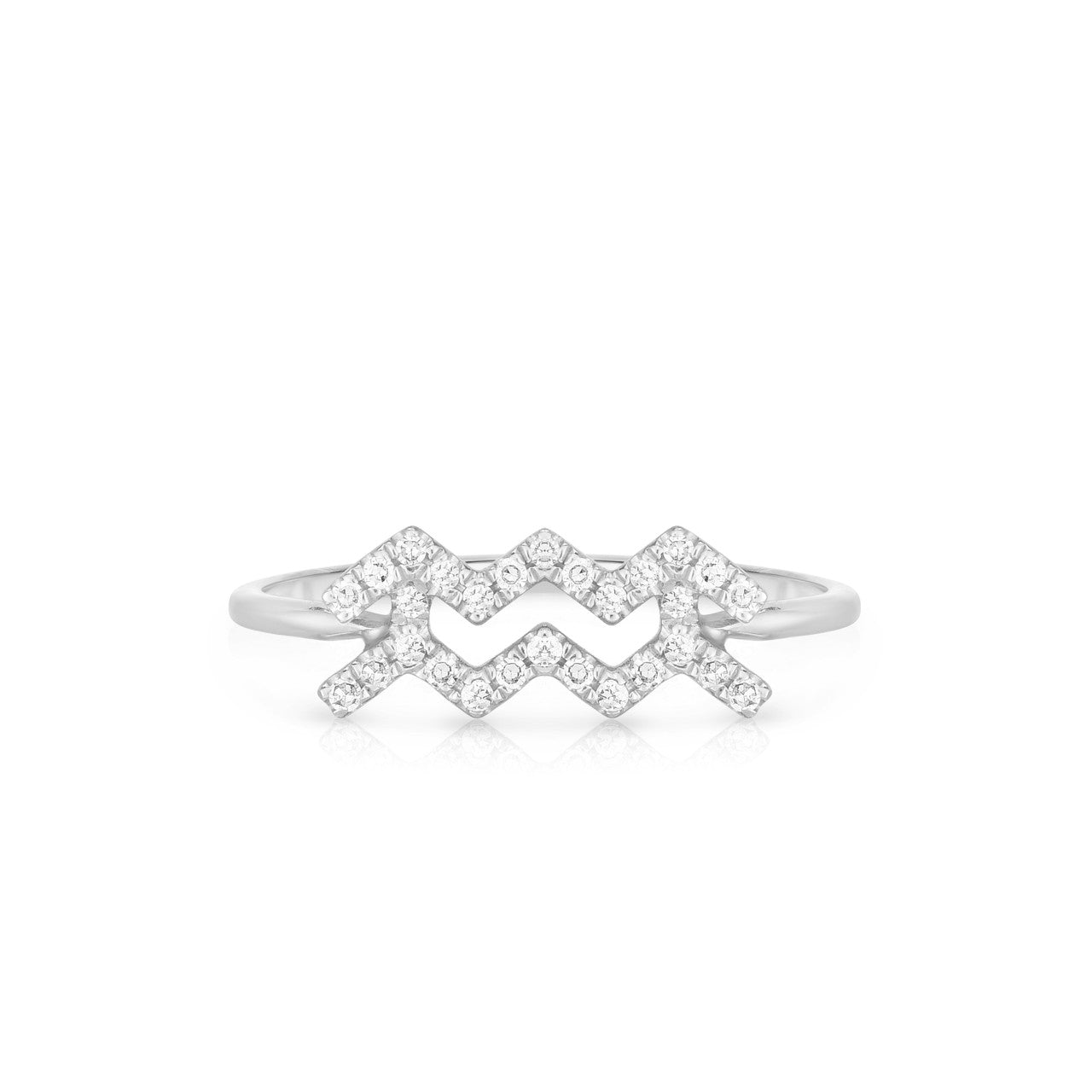 Diamond Aquarius Zodiac Sign Ring, 14k white gold - URBAETIS Fine Jewelry