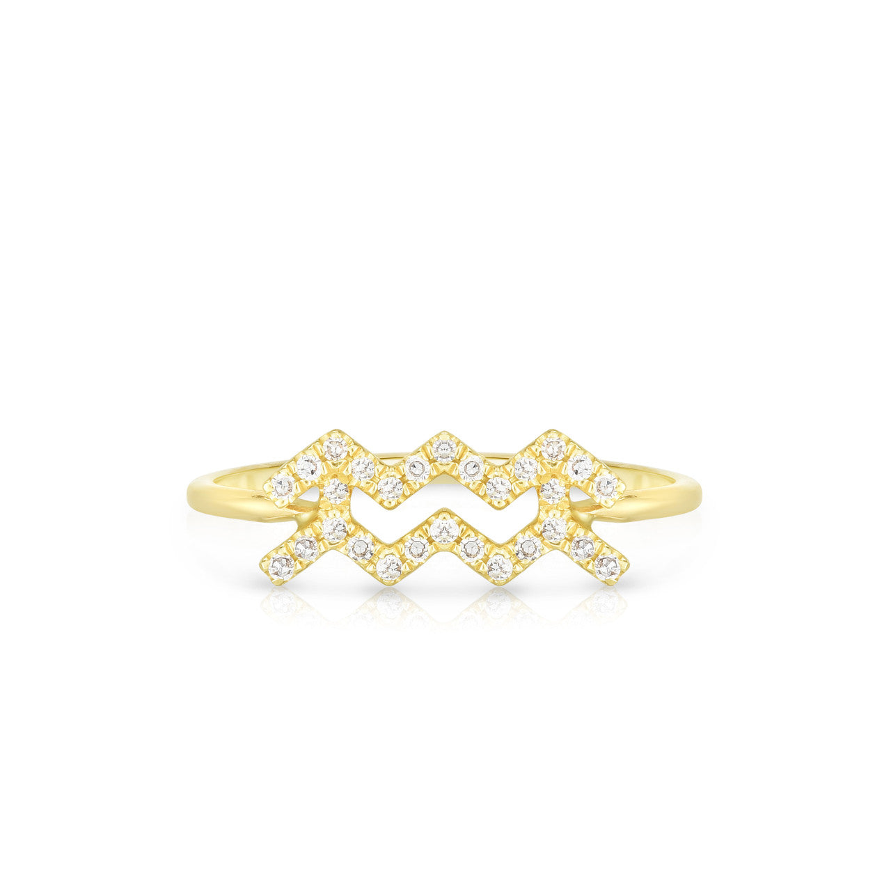 Diamond Aquarius Zodiac Sign Ring, 14k yellow gold - URBAETIS Fine Jewelry