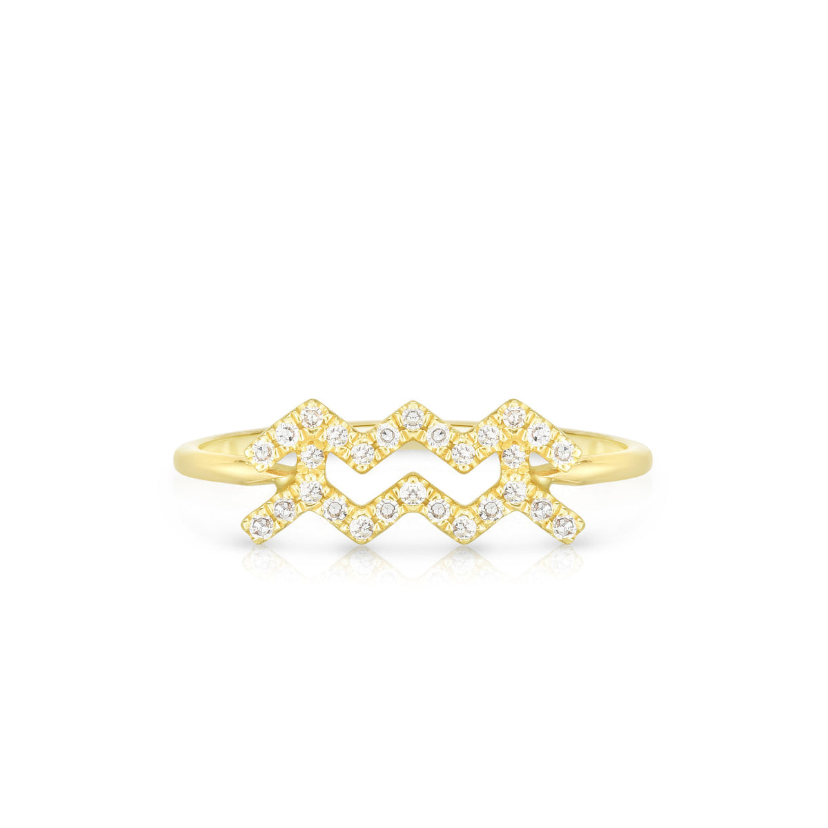 Diamond Aquarius Zodiac Sign Ring, 14k yellow gold - URBAETIS Fine Jewelry