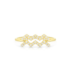 Diamond Aquarius Zodiac Sign Ring, 14k yellow gold - URBAETIS Fine Jewelry