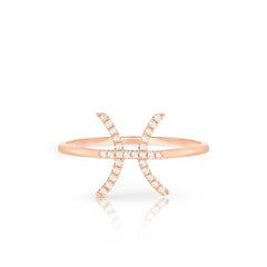 Diamond Pisces Zodiac Sign Ring, 14k rose gold - URBAETIS Fine Jewelry