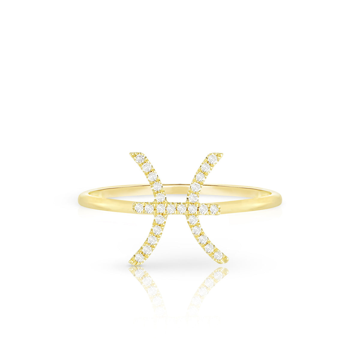 Diamond Pisces Zodiac Sign Ring, 14k yellow gold - URBAETIS Fine Jewelry
