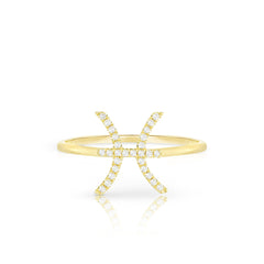 Diamond Pisces Zodiac Sign Ring, 14k yellow gold - URBAETIS Fine Jewelry