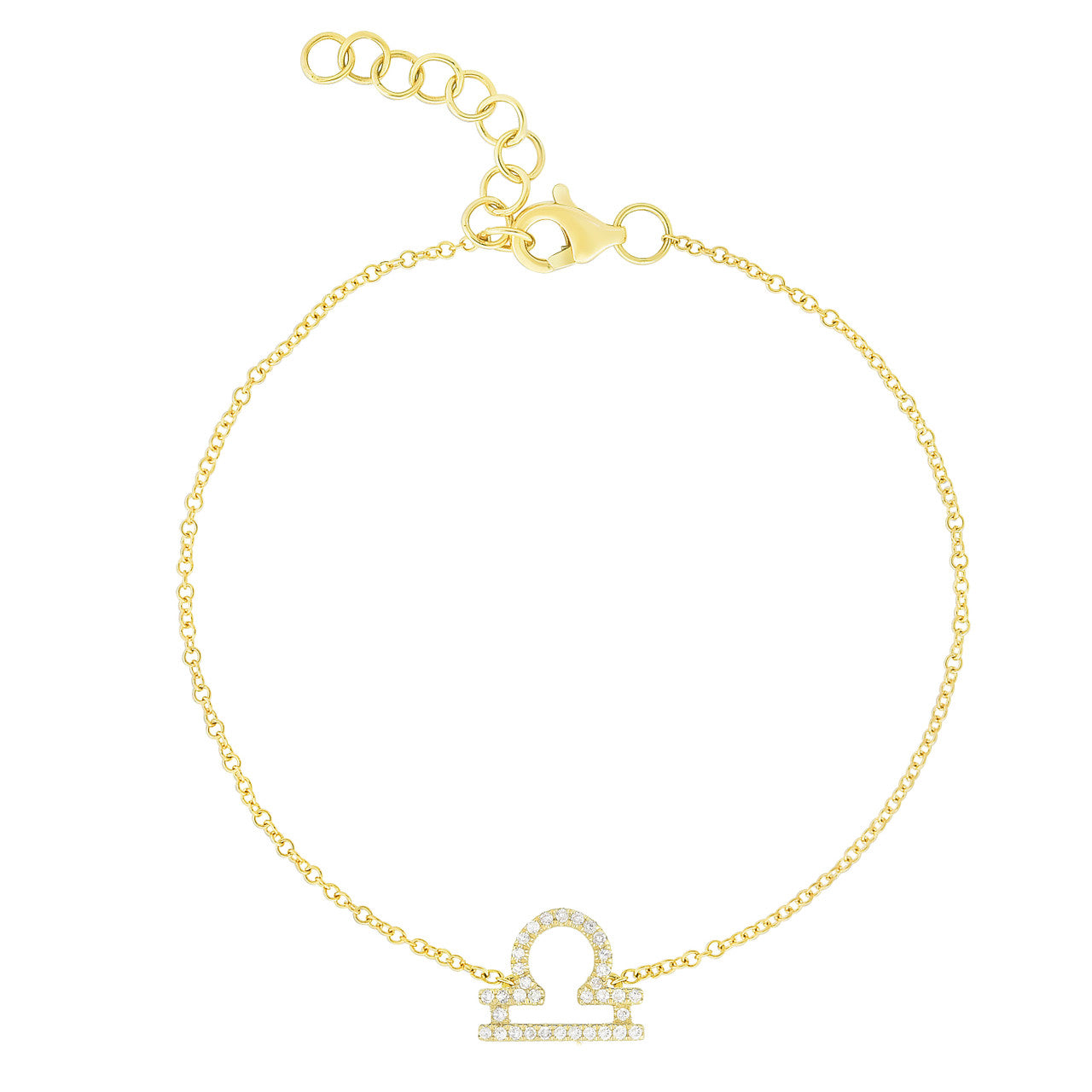 Diamond Libra Zodiac Sign Bracelet, 14k yellow gold - URBAETIS Fine Jewelry