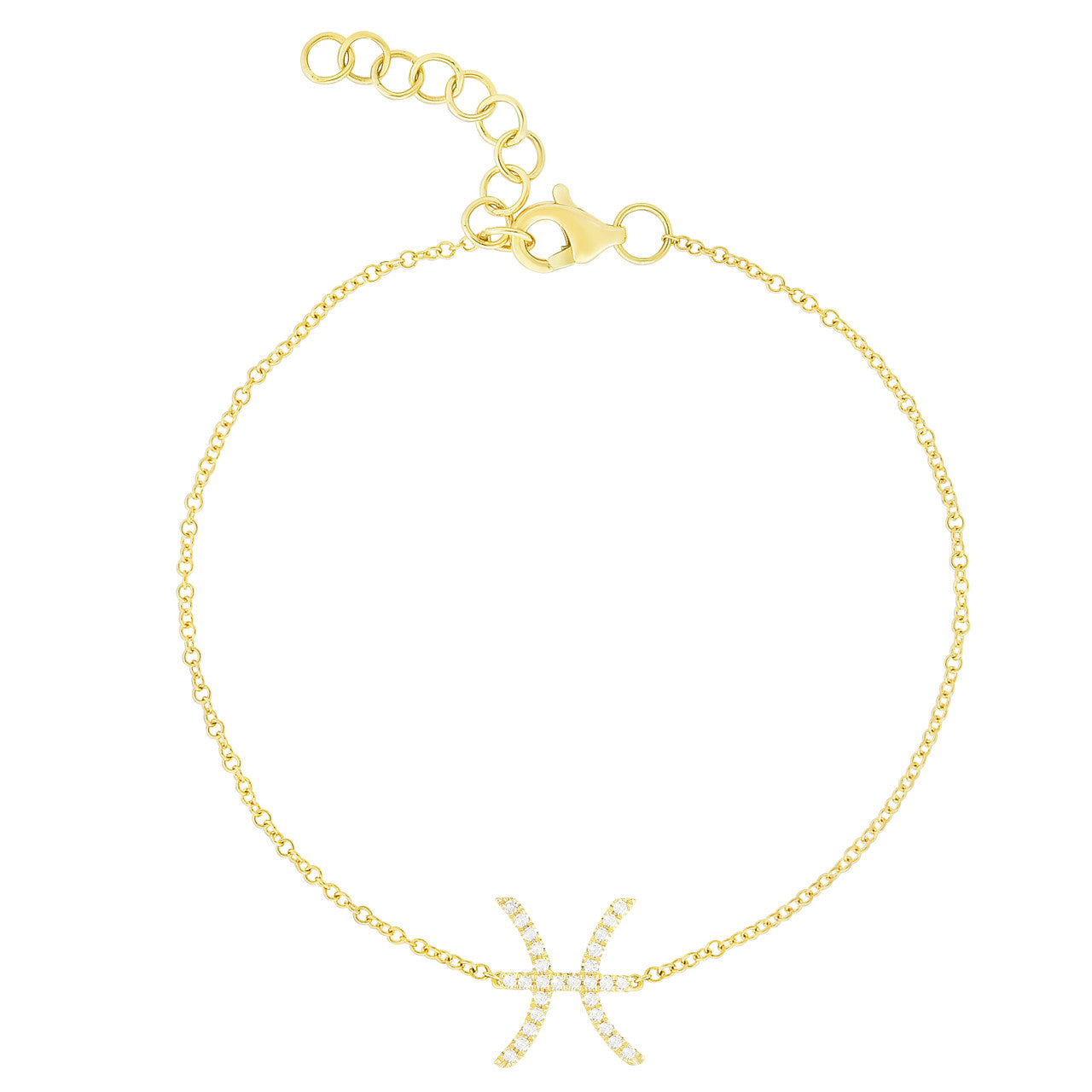 Diamond Pisces Zodiac Sign Bracelet, 14k yellow gold - URBAETIS Fine Jewelry