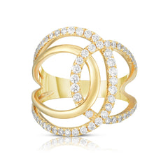 Diamond Open Crossover Ring, 14K Yellow Gold- URBAETIS Fine Jewelry