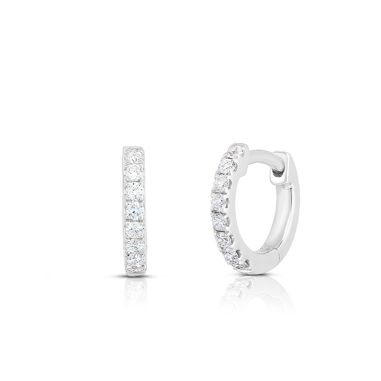 Small 9mm Pave Diamond Huggies, 14k white gold - URBAETIS Fine Jewelry