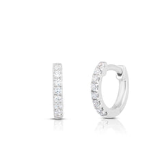 Small 9mm Pave Diamond Huggies, 14k white gold - URBAETIS Fine Jewelry