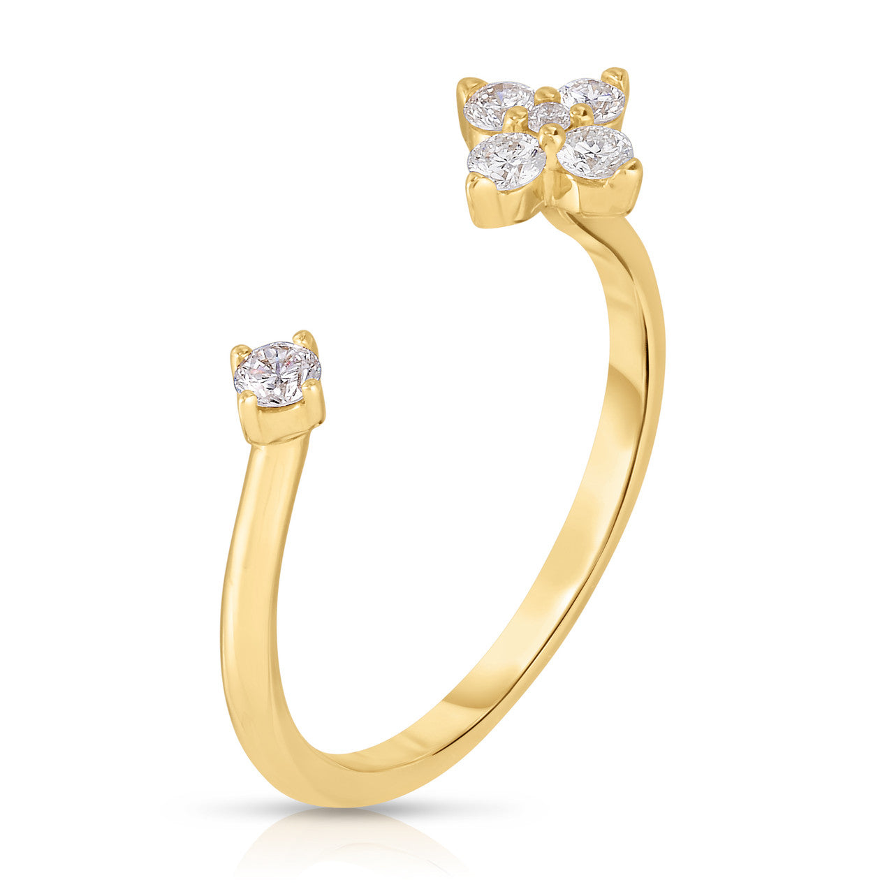 Open Flower Diamond Ring, 14k yellow gold - URBAETIS Fine Jewelry
