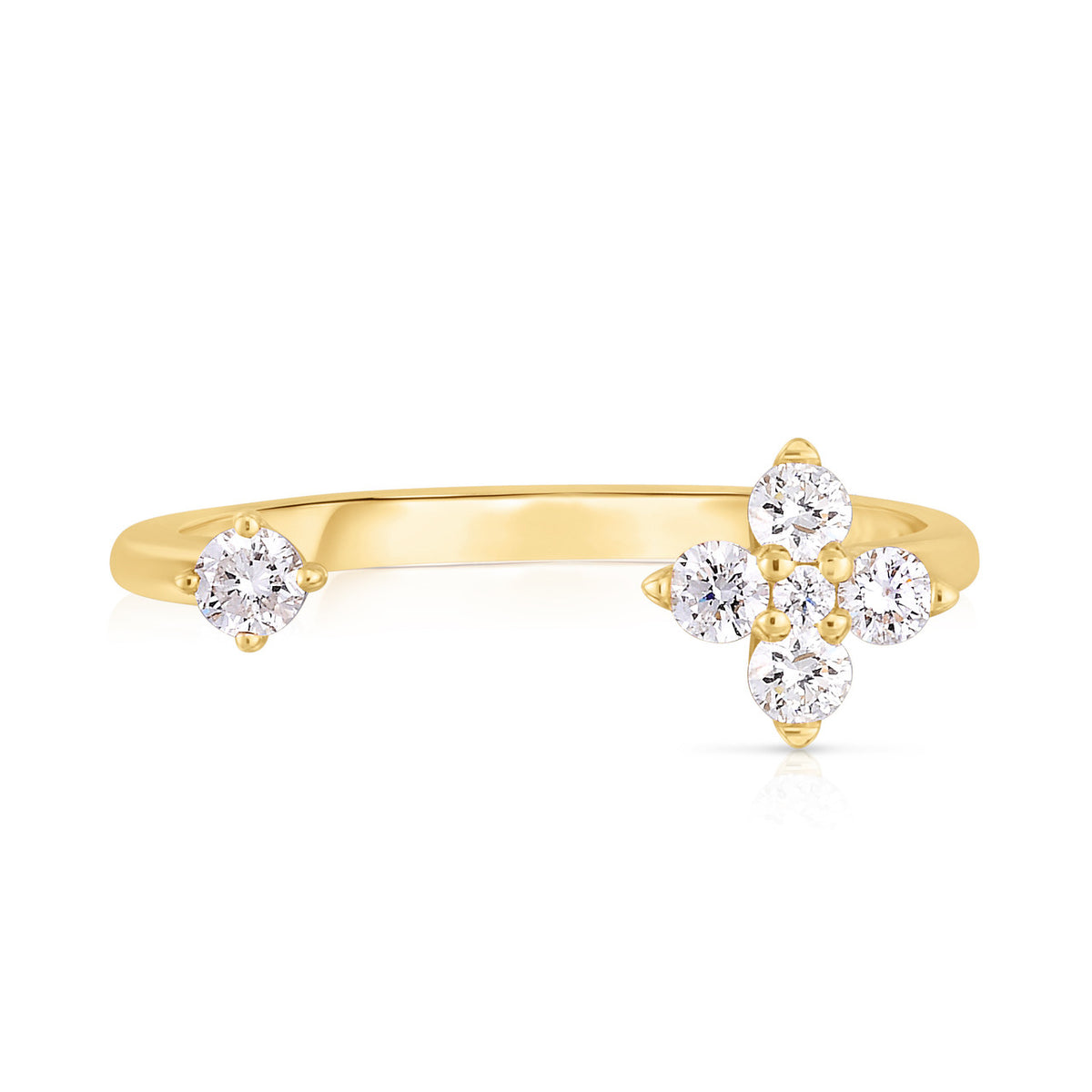 Open Flower Diamond Ring, 14k yellow gold - URBAETIS Fine Jewelry