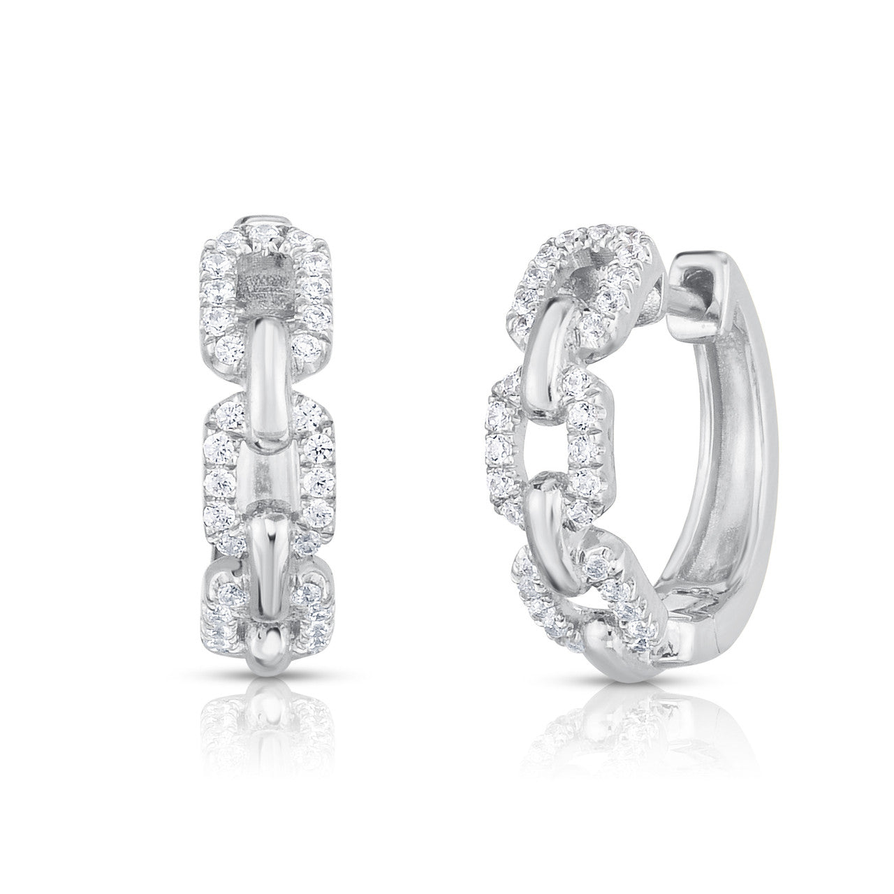 Diamond Chain Huggies, 14k white gold - URBAETIS Fine Jewelry