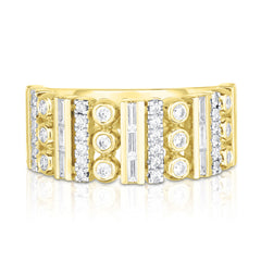 Mixed Setting Cigar Band, Pave, Bezel, and Channel Set Ring, 14k yellow gold - URBAETIS Fine Jewelry