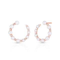 Graduated Pearl and Diamond Garland Hoops, 14k rose gold - URBAETIS Fine Jewelry