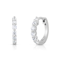 9mm Graduated Diamond Single Prong Huggies, 14k white gold - URBAETIS Fine Jewelry