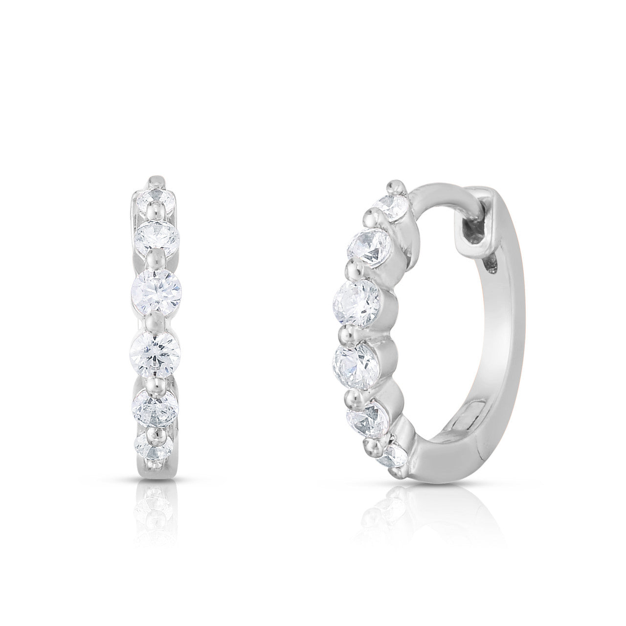 Graduated Diamond Single Prong Huggies, 14k white gold- URBAETIS Fine Jewelry