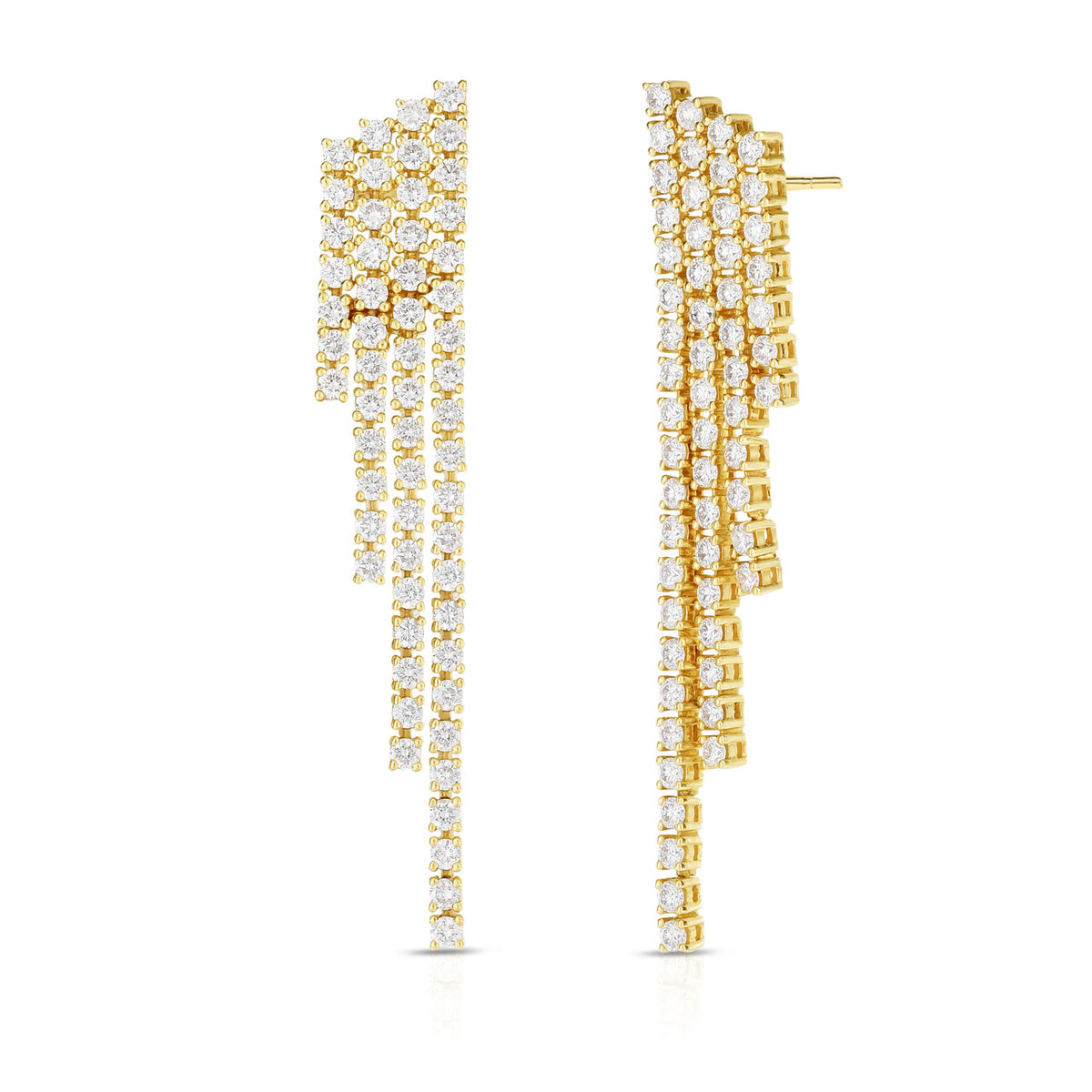 Diamond Waterfall Earrings in yellow color.