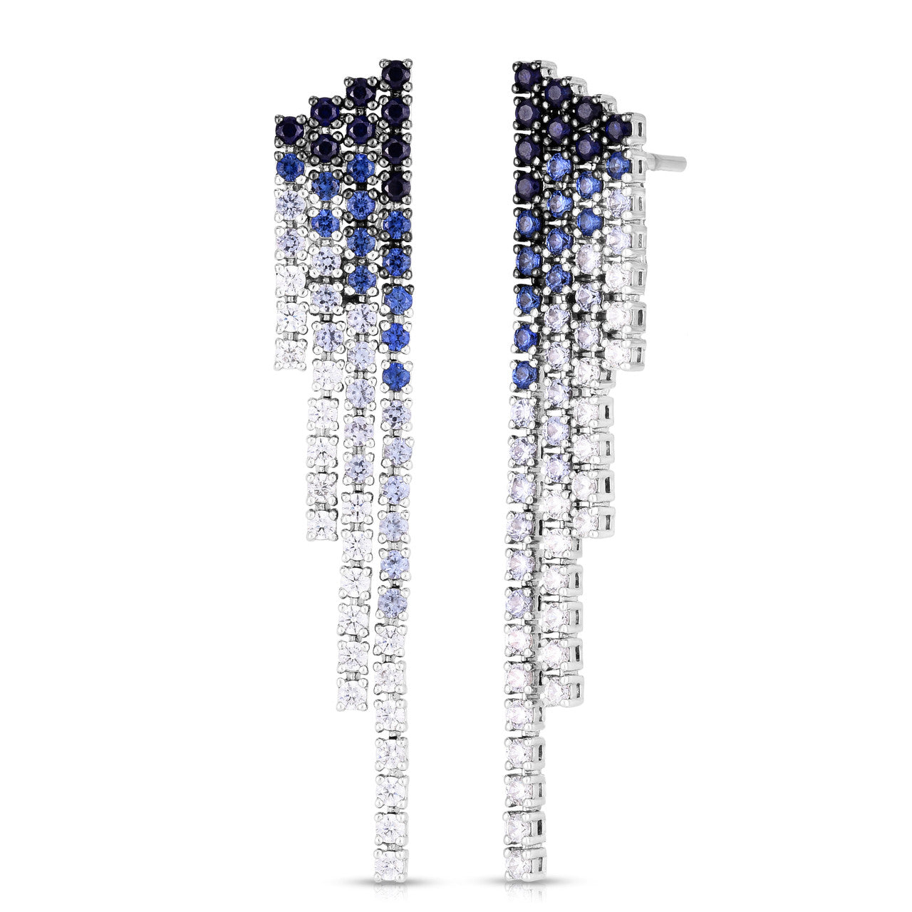 Blue Sapphire and Diamond Waterfall Earrings, 14k white gold - URBAETIS Fine Jewelry