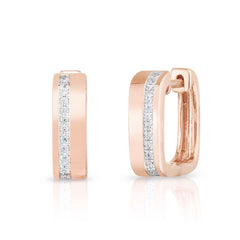 Square Diamond Line Huggies, 14k rose gold, 0.11 carats - URBAETIS Fine Jewelry