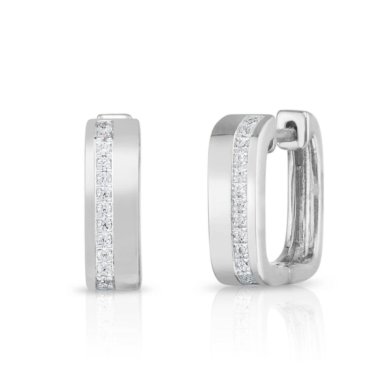 Square Diamond Line Huggies, 14k white gold, 0.11 carats - URBAETIS Fine Jewelry