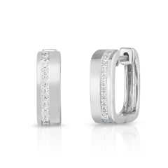 Square Diamond Line Huggies, 14k white gold, 0.11 carats - URBAETIS Fine Jewelry