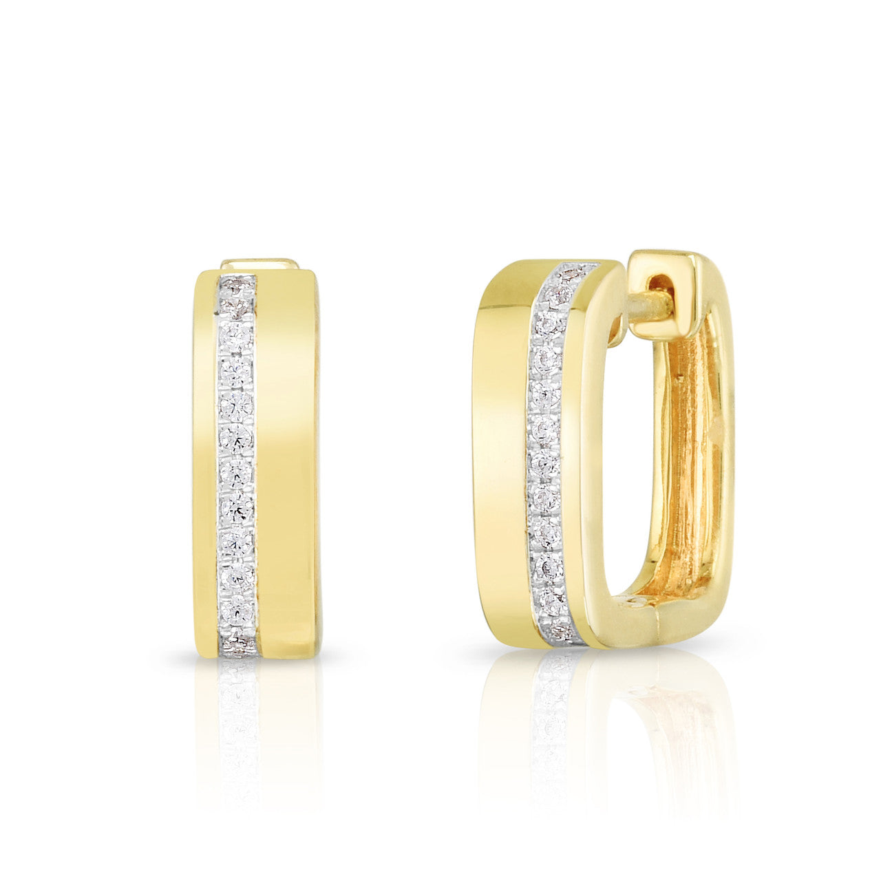 Square Diamond Line Huggies, 14k yellow gold, 0.11 carats - URBAETIS Fine Jewelry