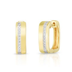 Square Diamond Line Huggies, 14k yellow gold, 0.11 carats - URBAETIS Fine Jewelry