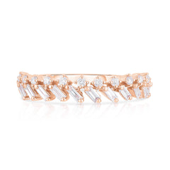 Baguette and Round Diamond Crown Ring, 14K Rose Gold - Urbaetis Fine Jewelry