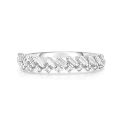 Baguette and Round Diamond Crown Ring, 14K White Gold - Urbaetis Fine Jewelry