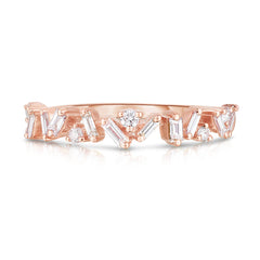 Baguette and Round Diamond Offset Ring, 14k rose gold, 16 diamonds, 0.34 carats - URBAETIS Fine Jewelry