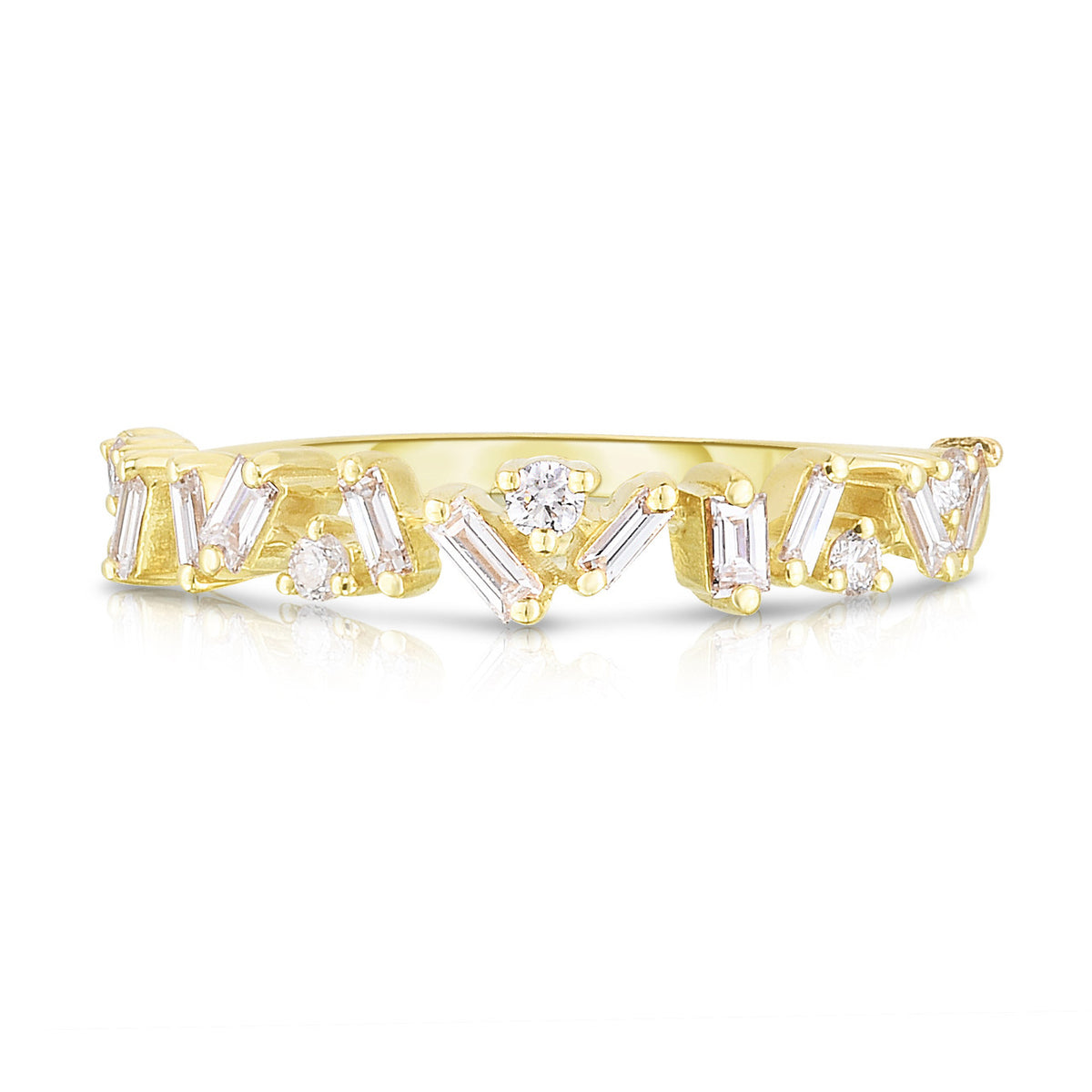 Baguette and Round Diamond Offset Ring, 14k yellow gold, 16 diamonds, 0.34 carats - URBAETIS Fine Jewelry