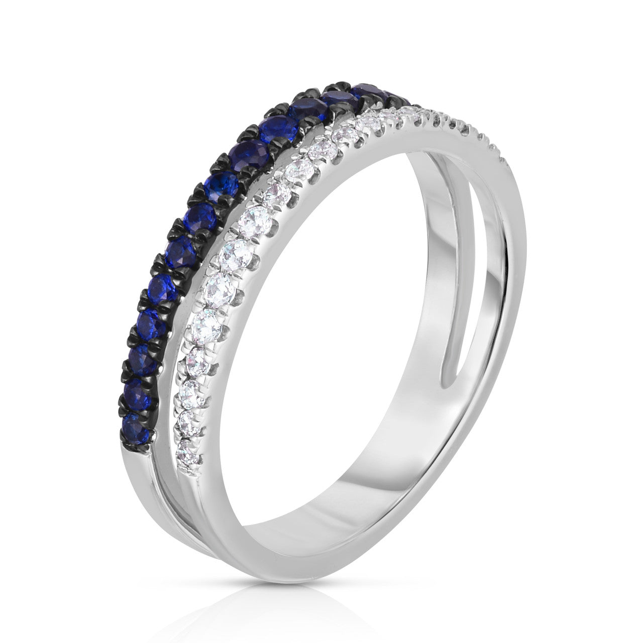 Diamond and Sapphire Wave Band, 14k white gold - URBAETIS Fine Jewelry