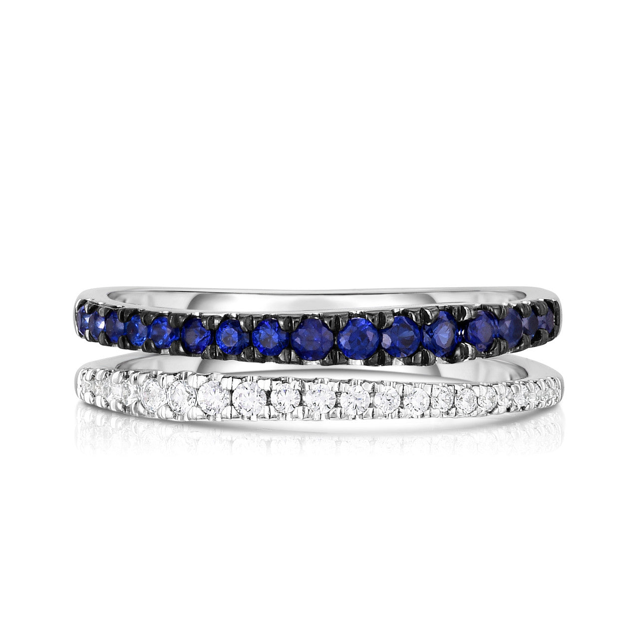 Diamond and Sapphire Double Wave Band, 14k white gold - URBAETIS Fine Jewelry