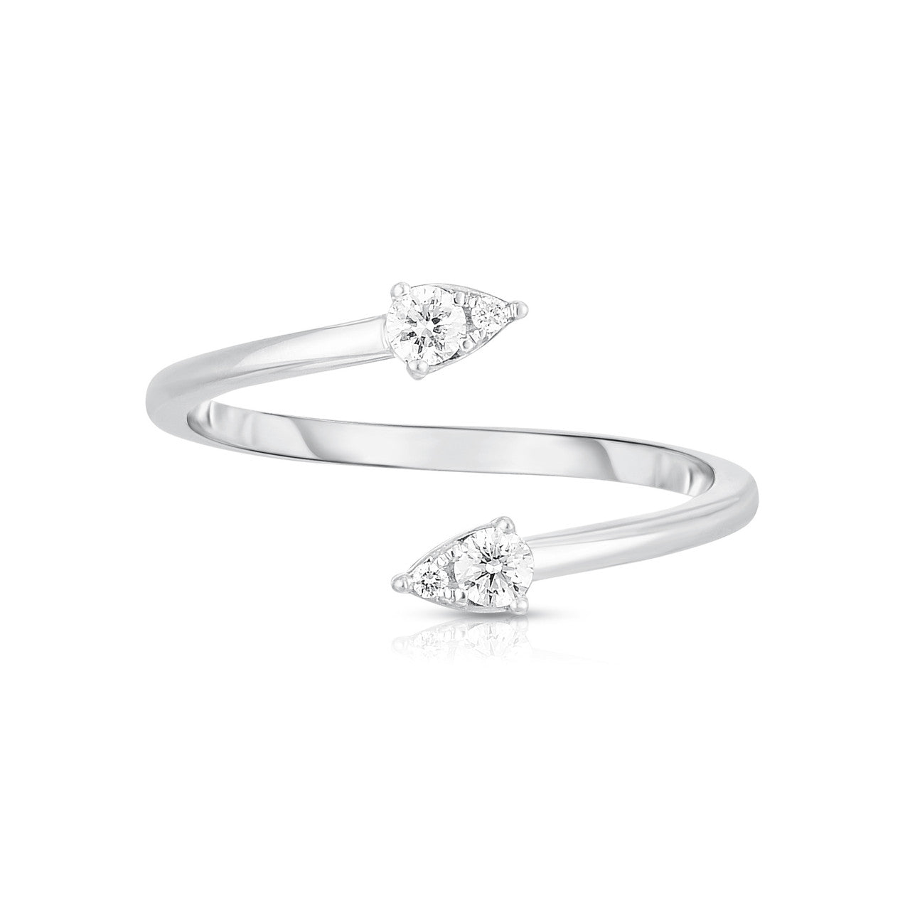 Open Bypass Diamond Pear Ring, 14K White Gold - URBAETIS Fine Jewelry