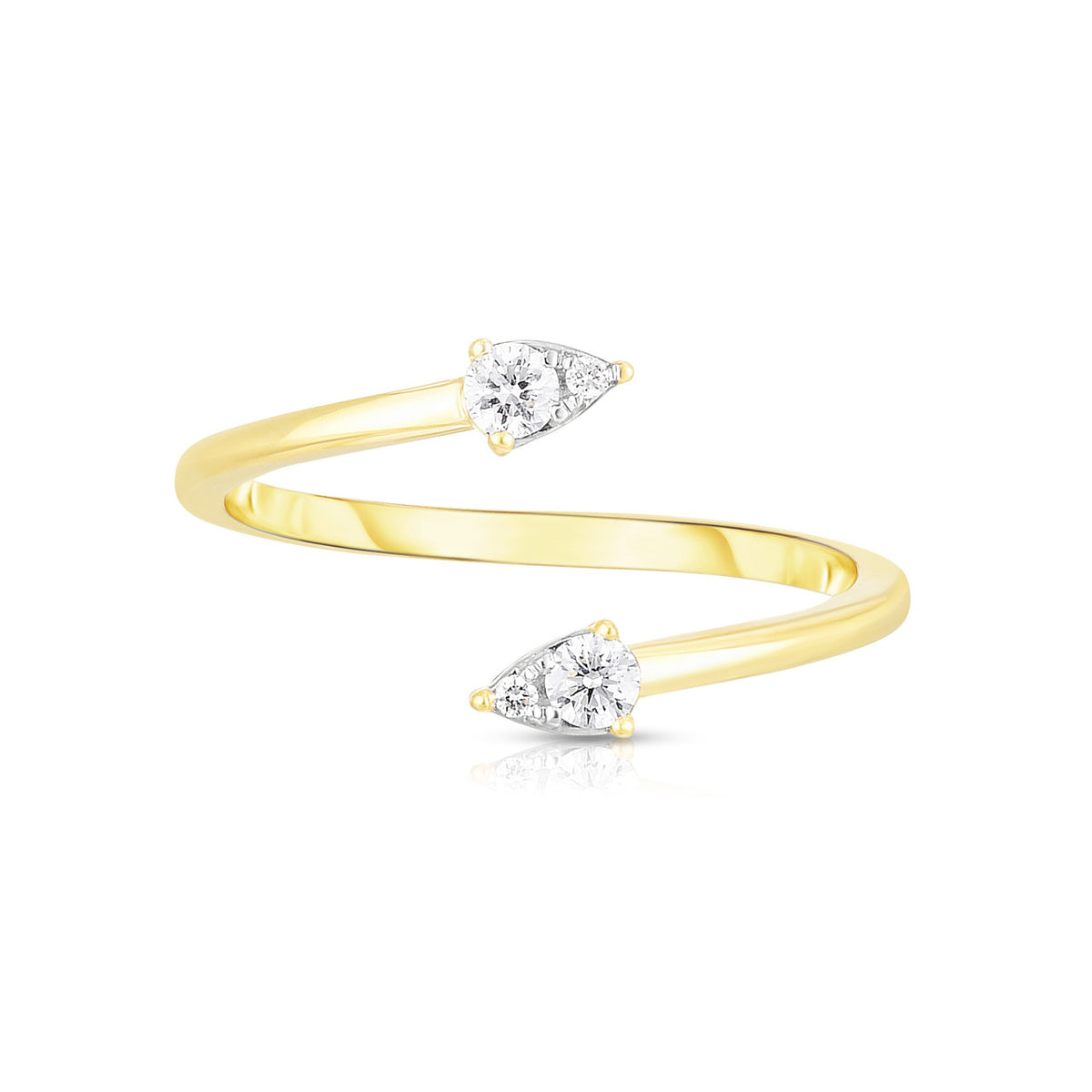 Open Bypass Diamond Pear Ring, 14K Yellow Gold - URBAETIS Fine Jewelry