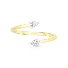 Open Bypass Diamond Pear Ring, 14K Yellow Gold - URBAETIS Fine Jewelry