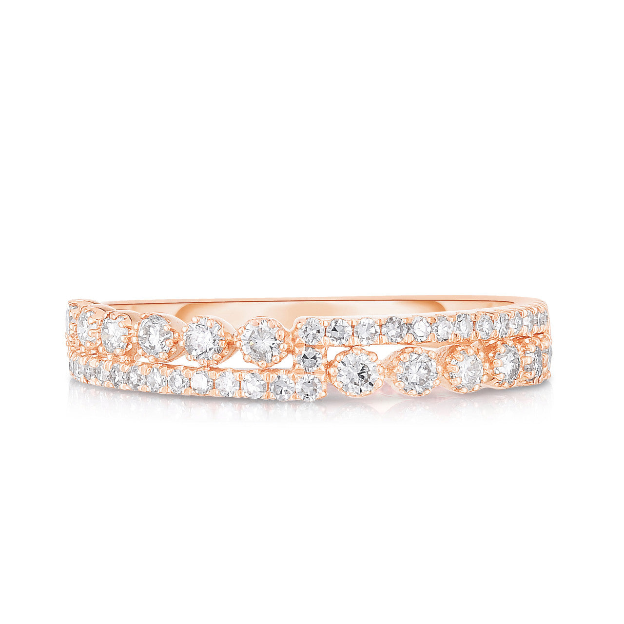 Half Half Stackable Diamond Ring, 14K Rose Gold- URBAETIS Fine Jewelry